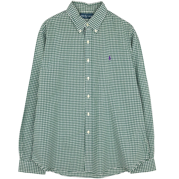Ralph Lauren Gingham Check Long Sleeve Button-Down Check Shirt Men's XL cotton green type Vintage Second Hand