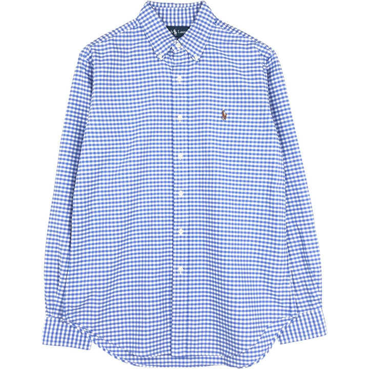 Ralph Lauren Classic Fit Gingham Check Long Sleeve Button-Down Check Shirt, Men's Size L unclear blue type Vintage Second Hand