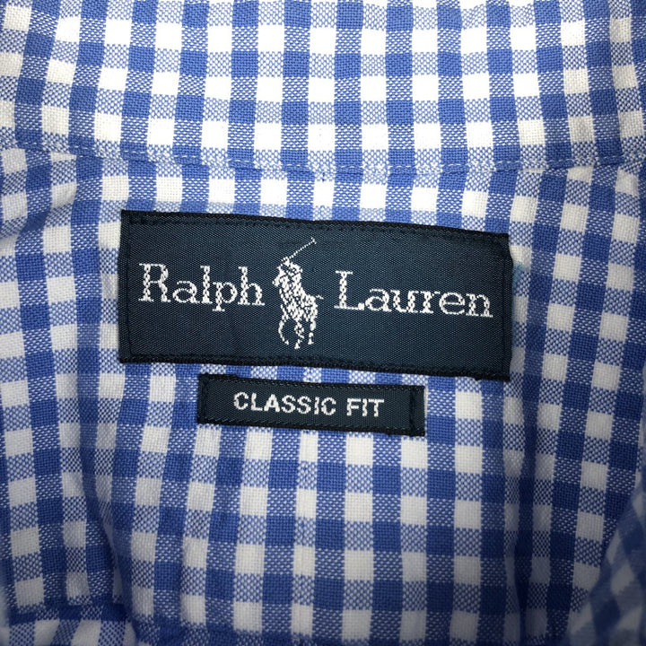 Ralph Lauren Classic Fit Gingham Check Long Sleeve Button-Down Check Shirt, Men's Size L unclear blue type Vintage Second Hand