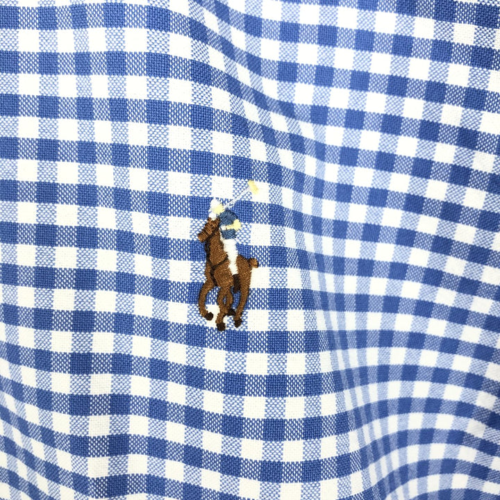 Ralph Lauren Classic Fit Gingham Check Long Sleeve Button-Down Check Shirt, Men's Size L unclear blue type Vintage Second Hand