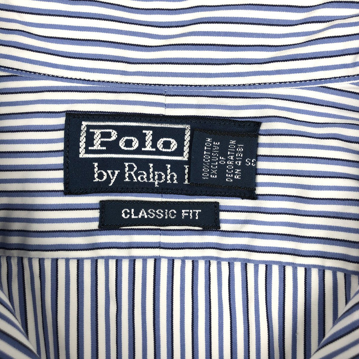Ralph Lauren POLO by Ralph Lauren Classic Fit Long Sleeve Cotton Striped Shirt, Men's Size Medium cotton white type Vintage Second Hand