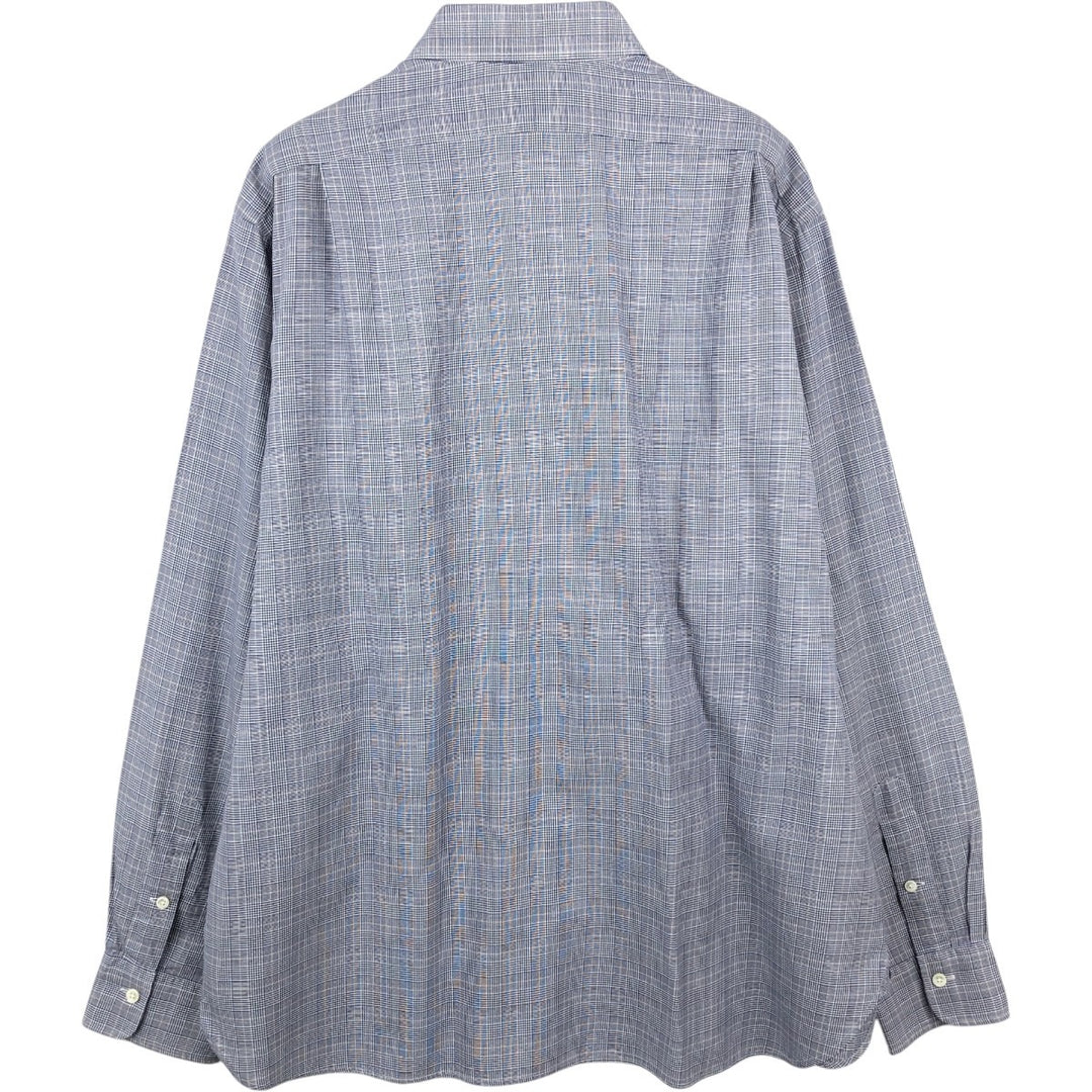 Ralph Lauren POLO by Ralph Lauren REGENT Glen Plaid Long-Sleeve Cotton Check Shirt, Men's Size XL (approx.) cotton navy blue type Vintage Second Hand
