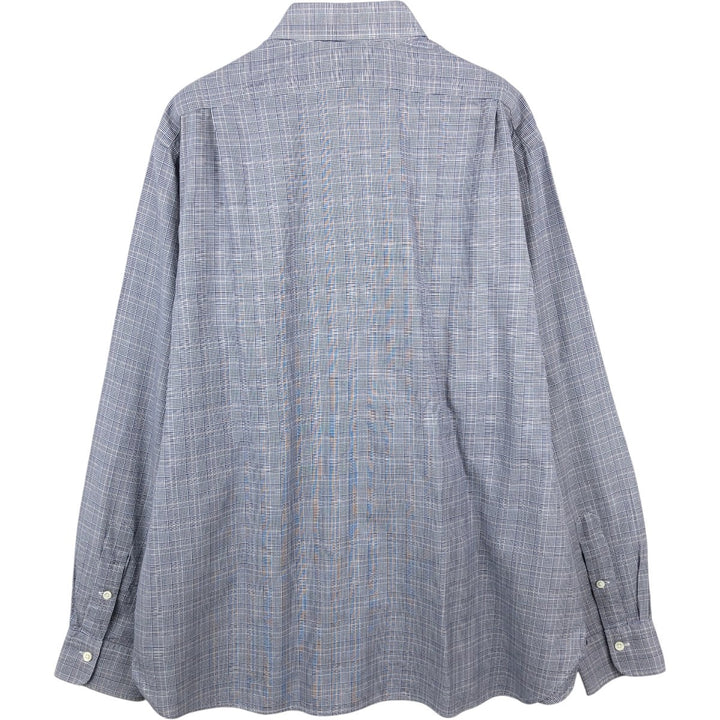 Ralph Lauren POLO by Ralph Lauren REGENT Glen Plaid Long-Sleeve Cotton Check Shirt, Men's Size XL (approx.) cotton navy blue type Vintage Second Hand