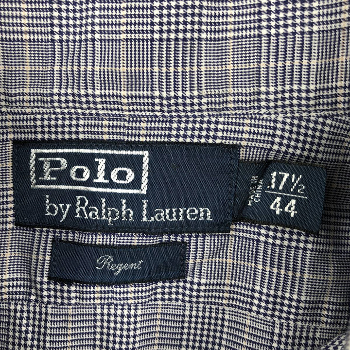 Ralph Lauren POLO by Ralph Lauren REGENT Glen Plaid Long-Sleeve Cotton Check Shirt, Men's Size XL (approx.) cotton navy blue type Vintage Second Hand
