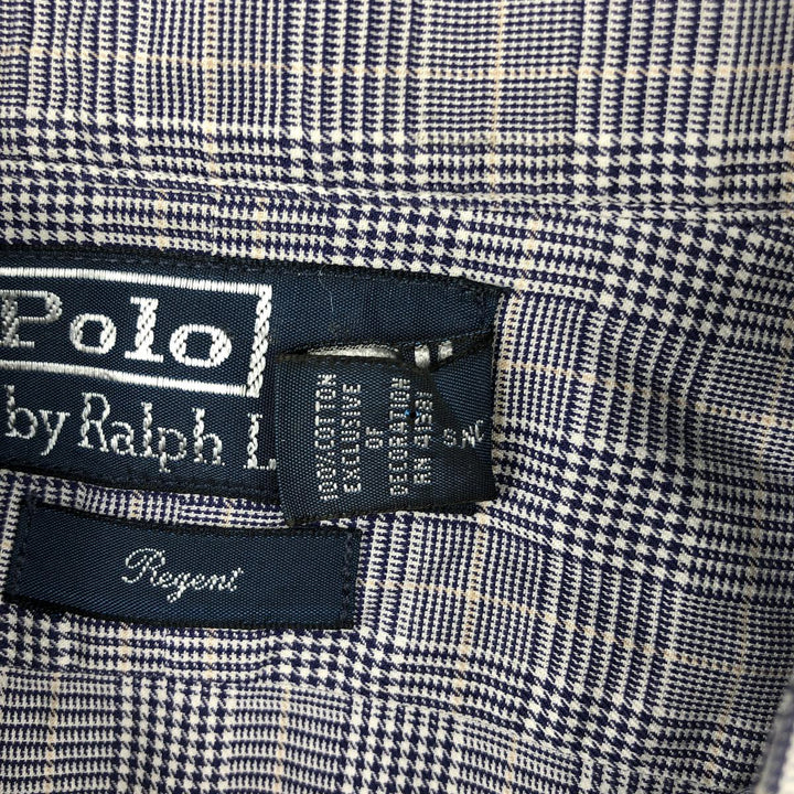 Ralph Lauren POLO by Ralph Lauren REGENT Glen Plaid Long-Sleeve Cotton Check Shirt, Men's Size XL (approx.) cotton navy blue type Vintage Second Hand