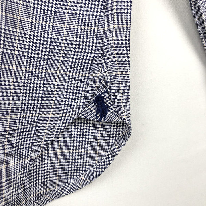 Ralph Lauren POLO by Ralph Lauren REGENT Glen Plaid Long-Sleeve Cotton Check Shirt, Men's Size XL (approx.) cotton navy blue type Vintage Second Hand