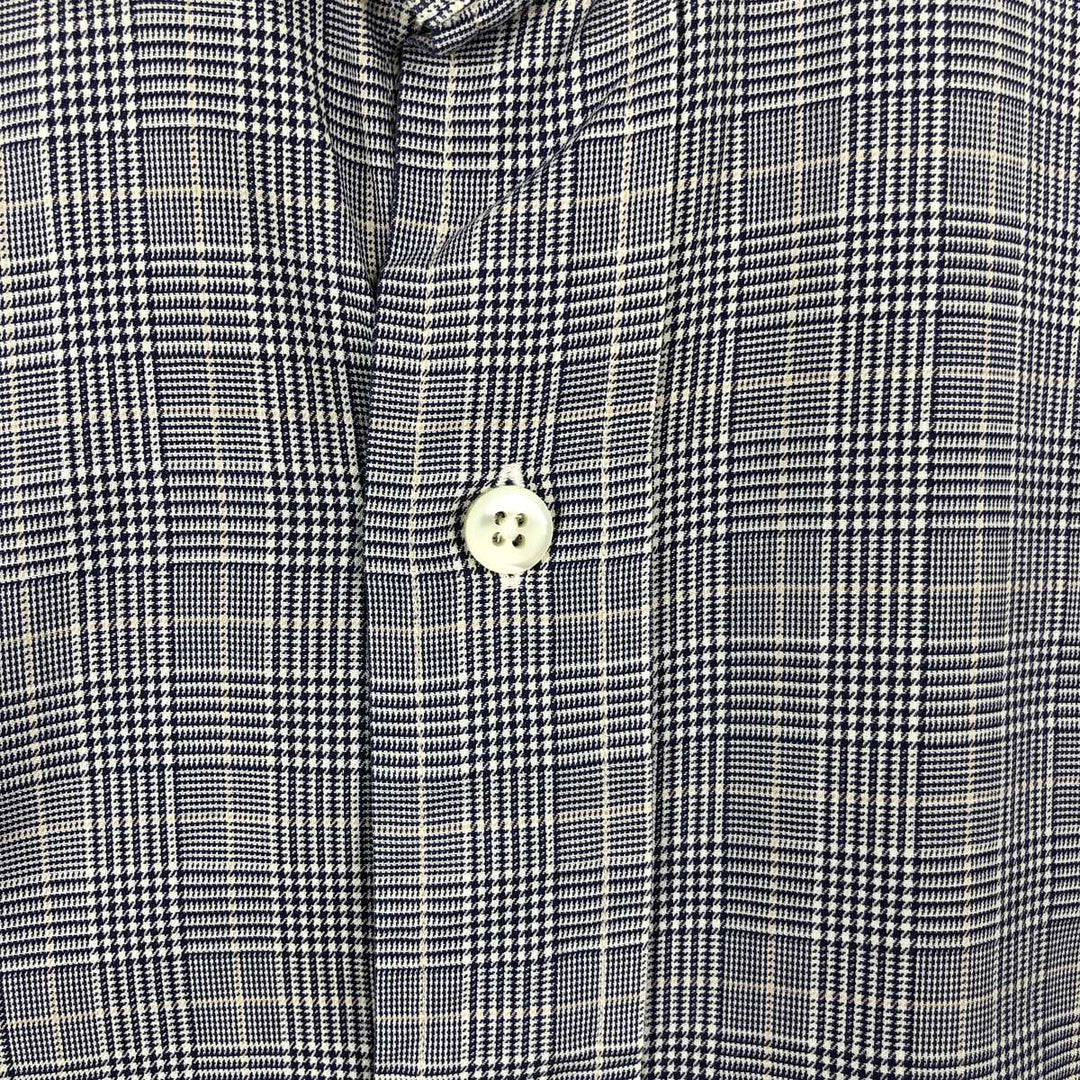 Ralph Lauren POLO by Ralph Lauren REGENT Glen Plaid Long-Sleeve Cotton Check Shirt, Men's Size XL (approx.) cotton navy blue type Vintage Second Hand