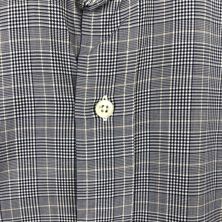 Ralph Lauren POLO by Ralph Lauren REGENT Glen Plaid Long-Sleeve Cotton Check Shirt, Men's Size XL (approx.) cotton navy blue type Vintage Second Hand