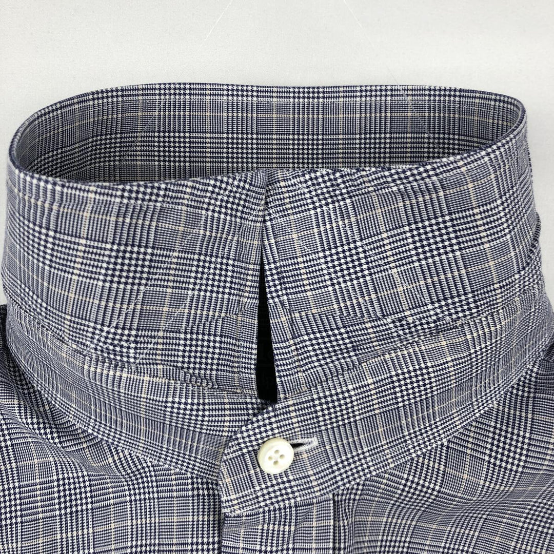 Ralph Lauren POLO by Ralph Lauren REGENT Glen Plaid Long-Sleeve Cotton Check Shirt, Men's Size XL (approx.) cotton navy blue type Vintage Second Hand