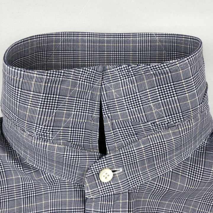 Ralph Lauren POLO by Ralph Lauren REGENT Glen Plaid Long-Sleeve Cotton Check Shirt, Men's Size XL (approx.) cotton navy blue type Vintage Second Hand