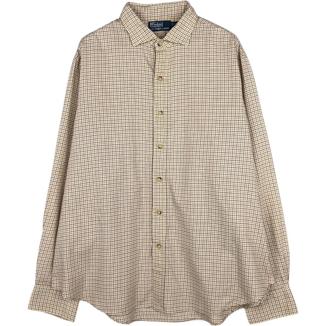 Ralph Lauren POLO by Ralph Lauren long sleeve cotton check shirt, men's XL size cotton unbleached Vintage Second Hand