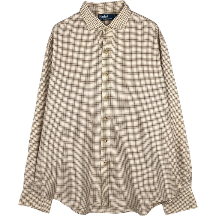 Ralph Lauren POLO by Ralph Lauren long sleeve cotton check shirt, men's XL size cotton unbleached Vintage Second Hand
