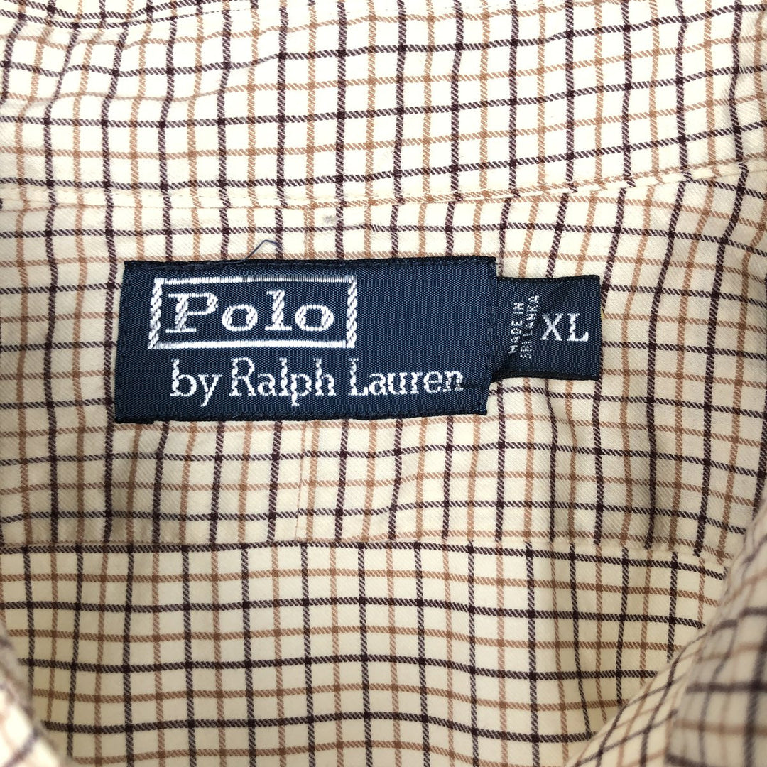 Ralph Lauren POLO by Ralph Lauren long sleeve cotton check shirt, men's XL size cotton unbleached Vintage Second Hand