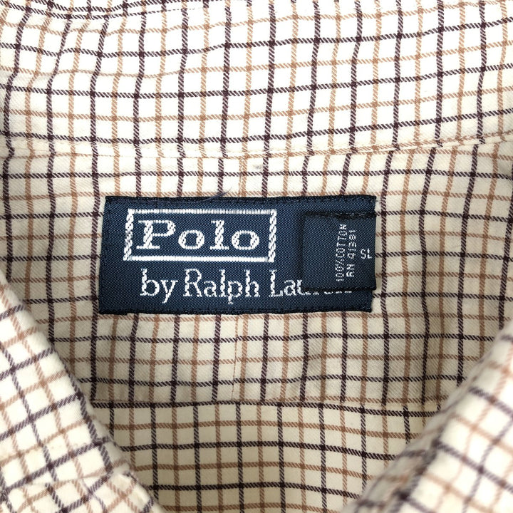 Ralph Lauren POLO by Ralph Lauren long sleeve cotton check shirt, men's XL size cotton unbleached Vintage Second Hand