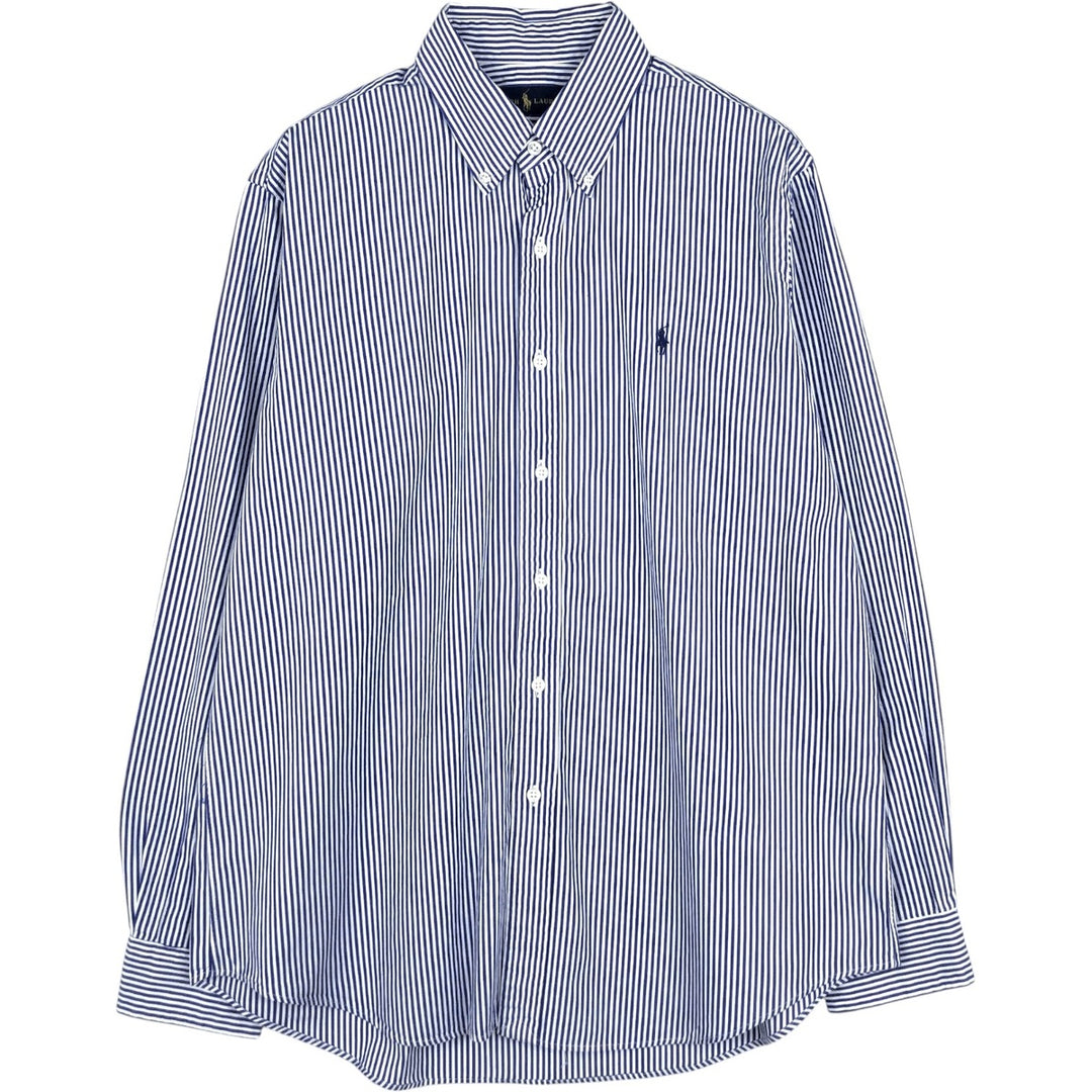 Ralph Lauren long sleeve button down striped shirt, men's size L cotton blue type Vintage Second Hand
