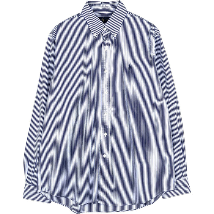 Ralph Lauren long sleeve button down striped shirt, men's size L cotton blue type Vintage Second Hand