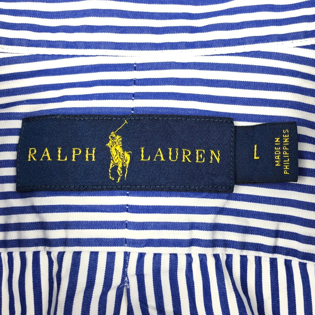 Ralph Lauren long sleeve button down striped shirt, men's size L cotton blue type Vintage Second Hand
