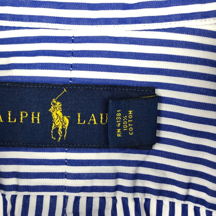 Ralph Lauren long sleeve button down striped shirt, men's size L cotton blue type Vintage Second Hand