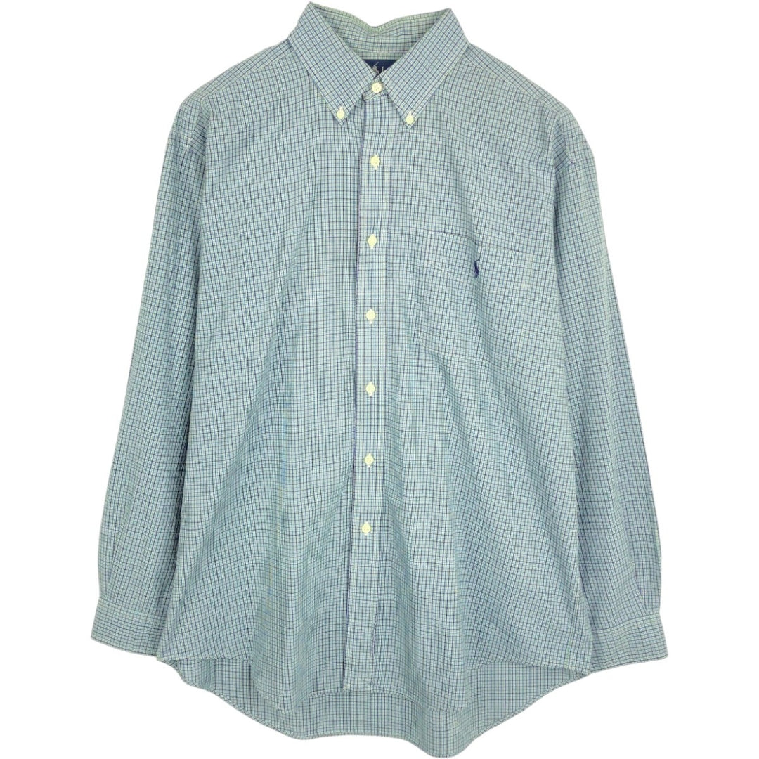 Ralph Lauren BLAKE long sleeve button down check shirt, men's size L cotton green type Vintage Second Hand