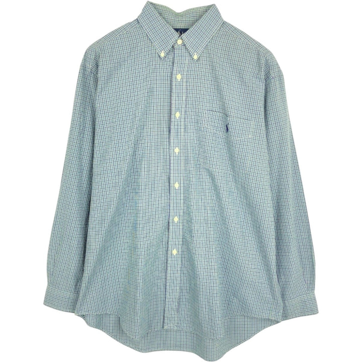 Ralph Lauren BLAKE long sleeve button down check shirt, men's size L cotton green type Vintage Second Hand