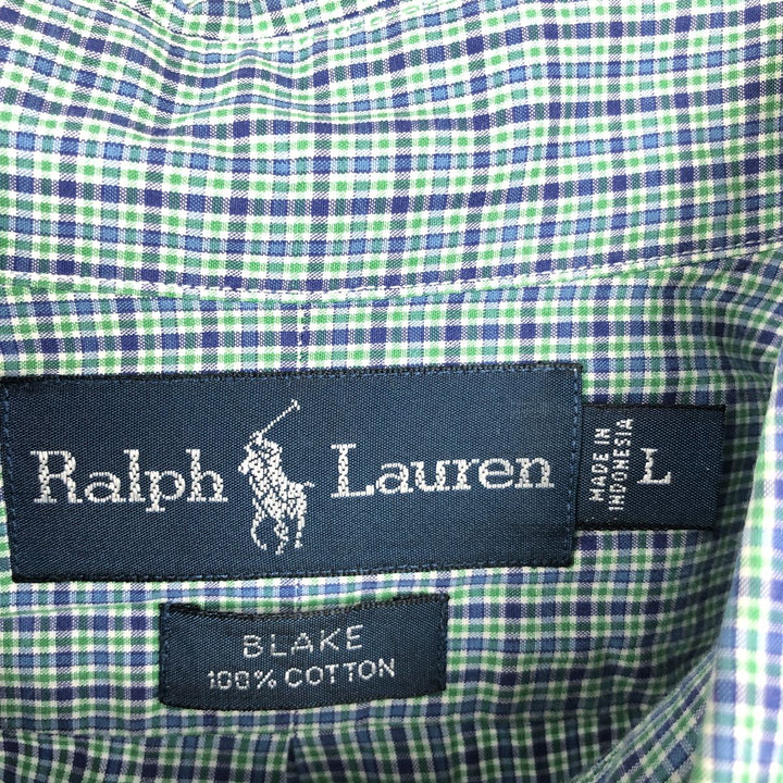 Ralph Lauren BLAKE long sleeve button down check shirt, men's size L cotton green type Vintage Second Hand