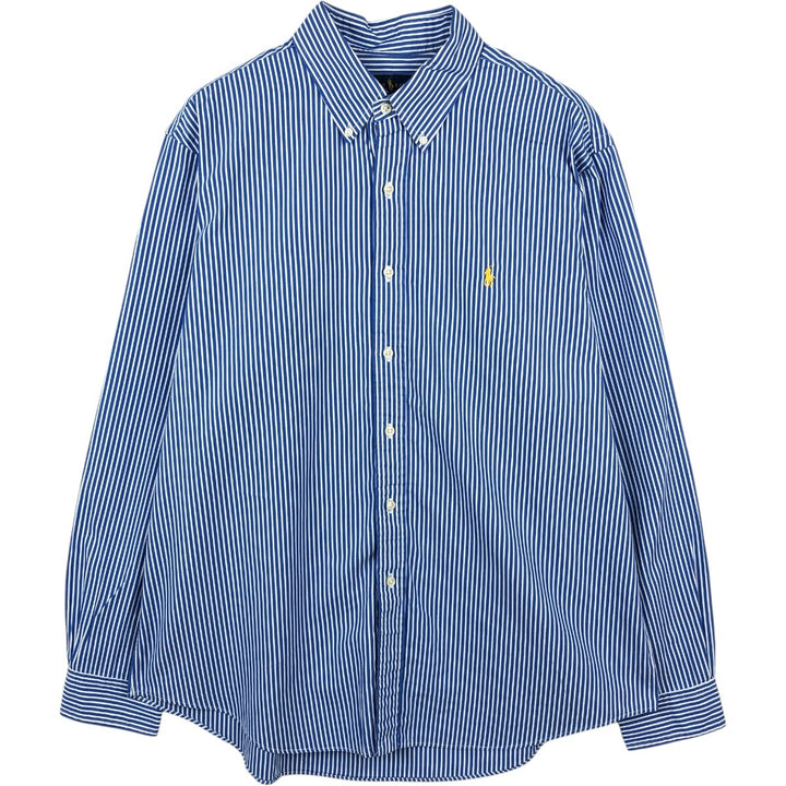 Ralph Lauren long sleeve button down striped shirt, men's XL size cotton blue type Vintage Second Hand