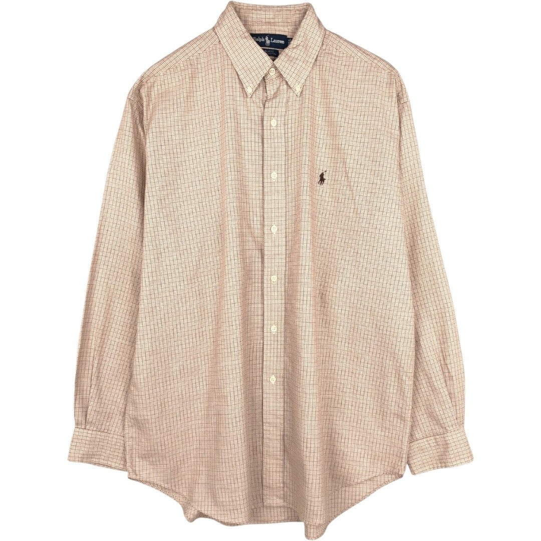 Ralph Lauren BLAKE long sleeve button down check shirt, men's size L cotton ivory Vintage Second Hand