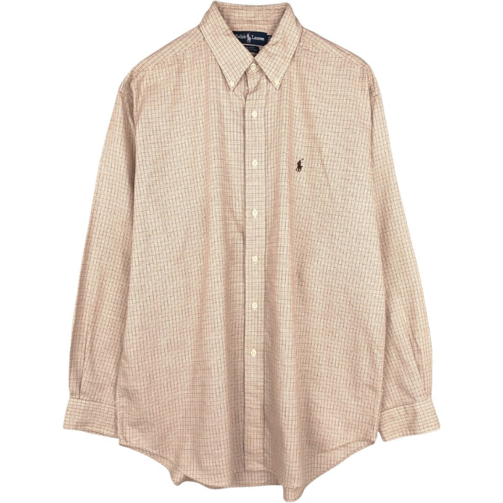 Ralph Lauren BLAKE long sleeve button down check shirt, men's size L cotton ivory Vintage Second Hand