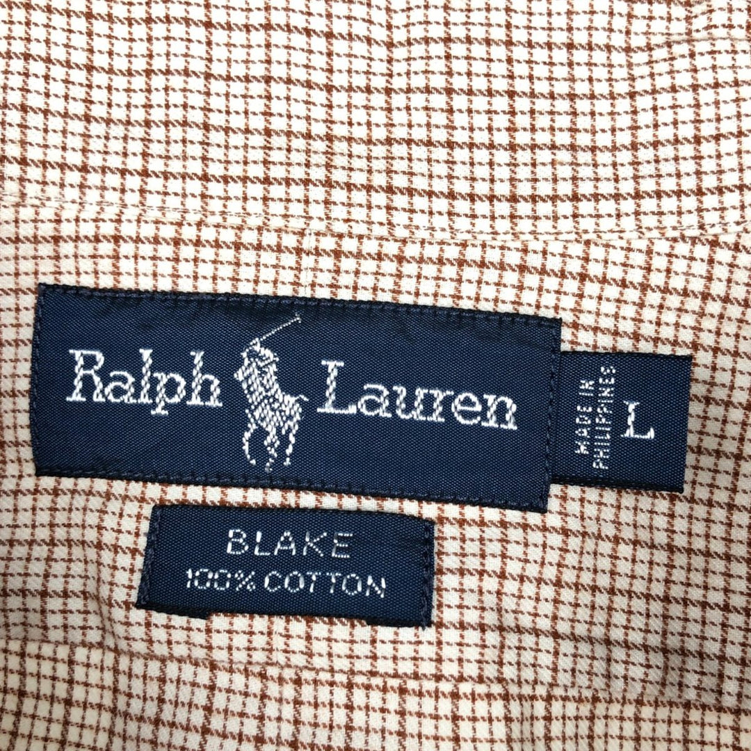 Ralph Lauren BLAKE long sleeve button down check shirt, men's size L cotton ivory Vintage Second Hand
