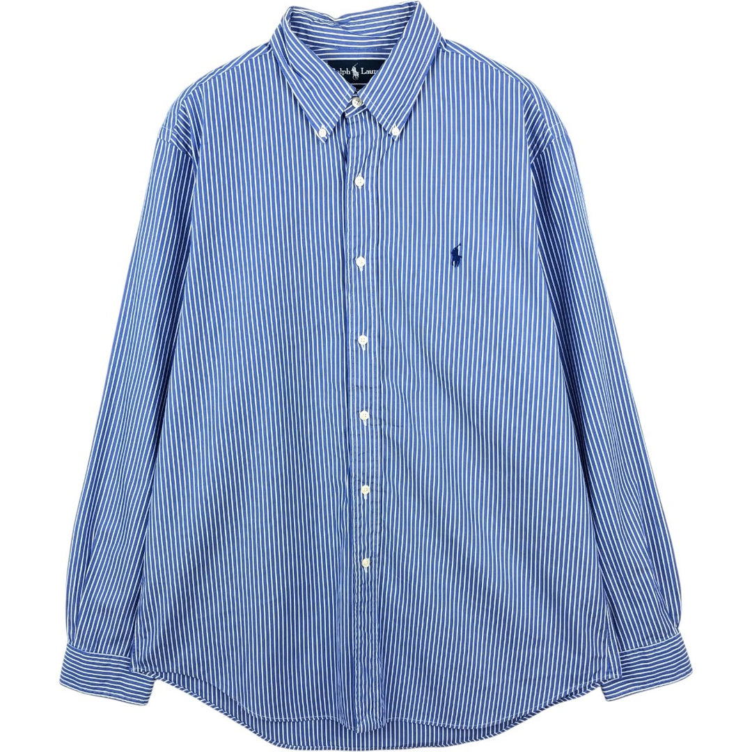 Ralph Lauren CUSTOM FIT long sleeve button down striped shirt men's XL size cotton blue type Vintage Second Hand