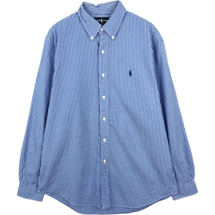 Ralph Lauren CUSTOM FIT long sleeve button down striped shirt men's XL size cotton blue type Vintage Second Hand