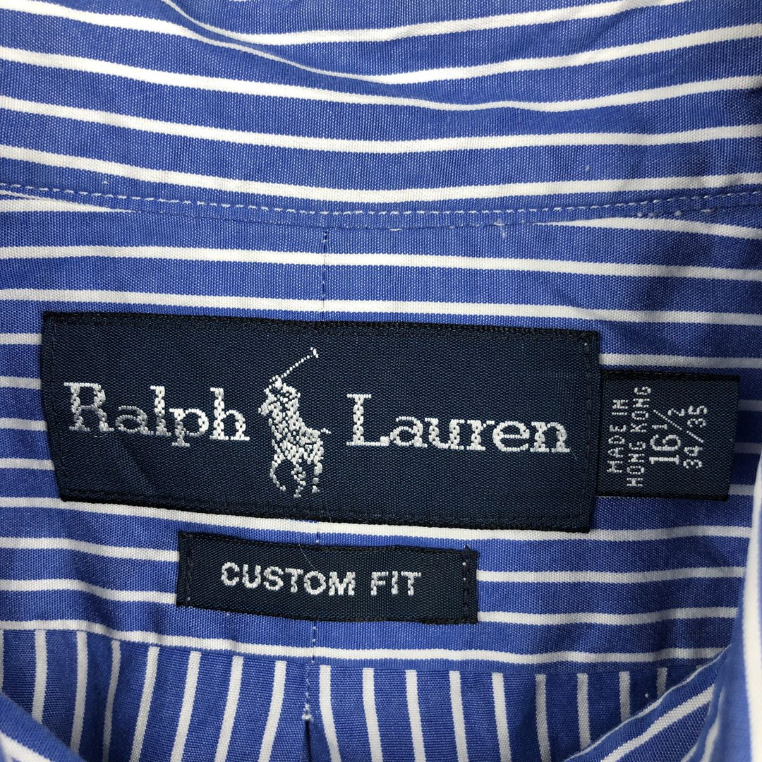 Ralph Lauren CUSTOM FIT long sleeve button down striped shirt men's XL size cotton blue type Vintage Second Hand