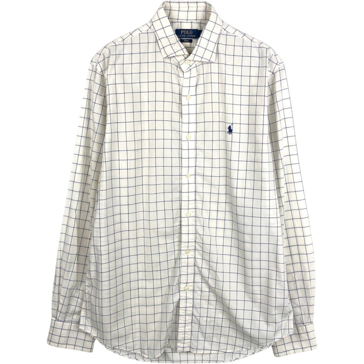 Ralph Lauren POLO RALPH LAUREN SLIM FIT Wide Collar Long Sleeve Cotton Check Shirt, Men's Size L (approx.) cotton white type Vintage Second Hand
