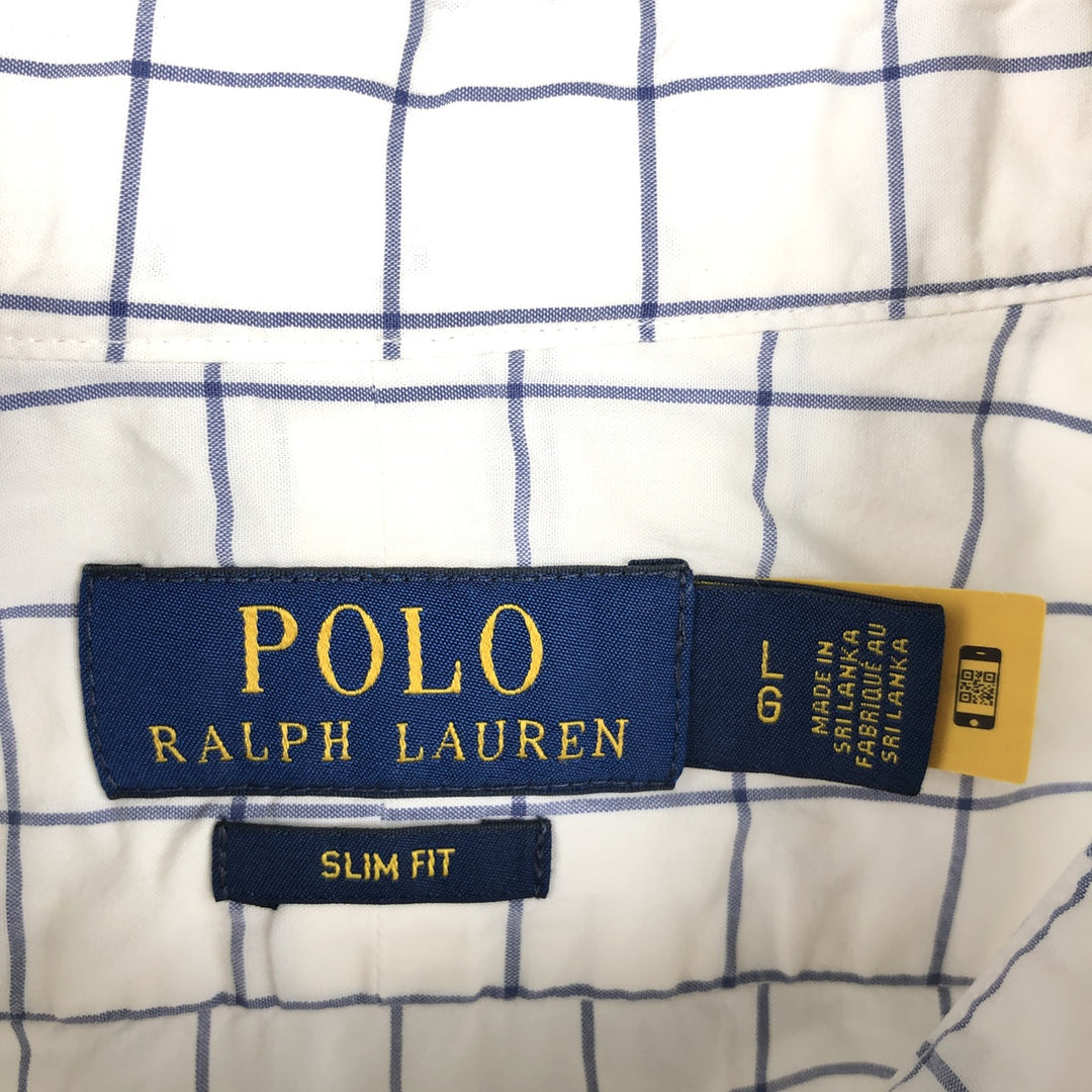 Ralph Lauren POLO RALPH LAUREN SLIM FIT Wide Collar Long Sleeve Cotton Check Shirt, Men's Size L (approx.) cotton white type Vintage Second Hand