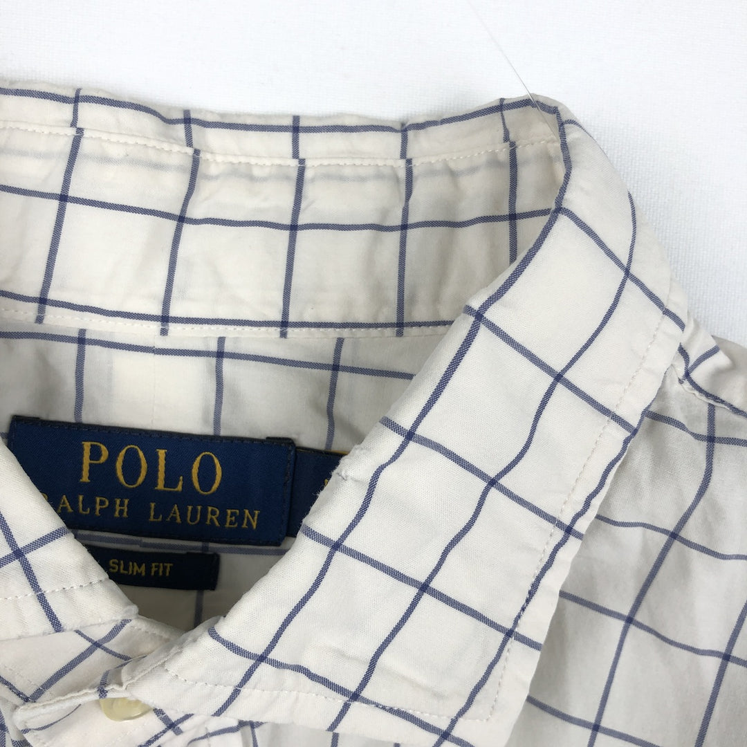 Ralph Lauren POLO RALPH LAUREN SLIM FIT Wide Collar Long Sleeve Cotton Check Shirt, Men's Size L (approx.) cotton white type Vintage Second Hand
