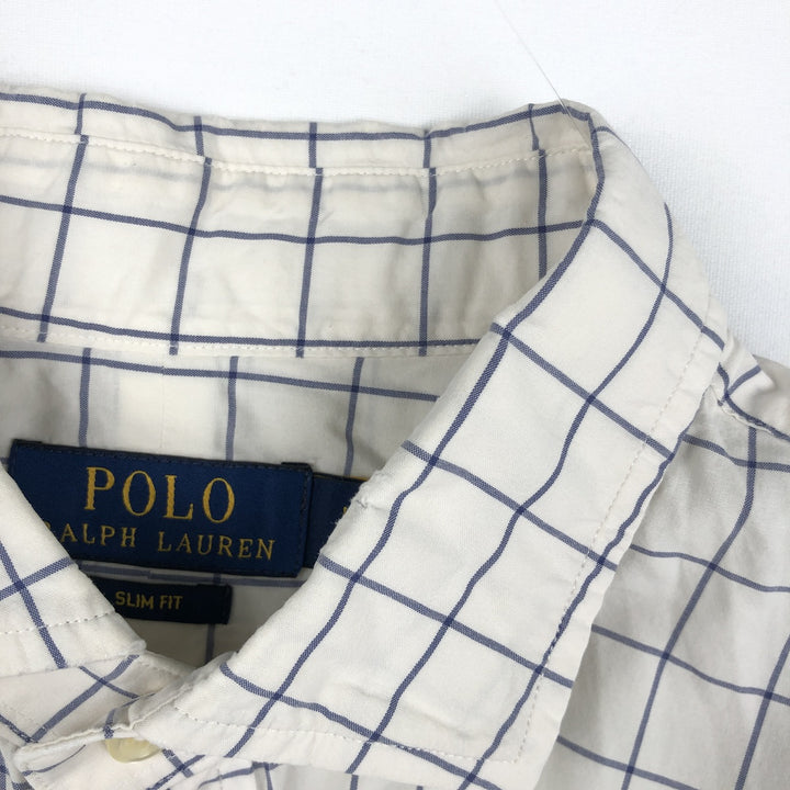 Ralph Lauren POLO RALPH LAUREN SLIM FIT Wide Collar Long Sleeve Cotton Check Shirt, Men's Size L (approx.) cotton white type Vintage Second Hand