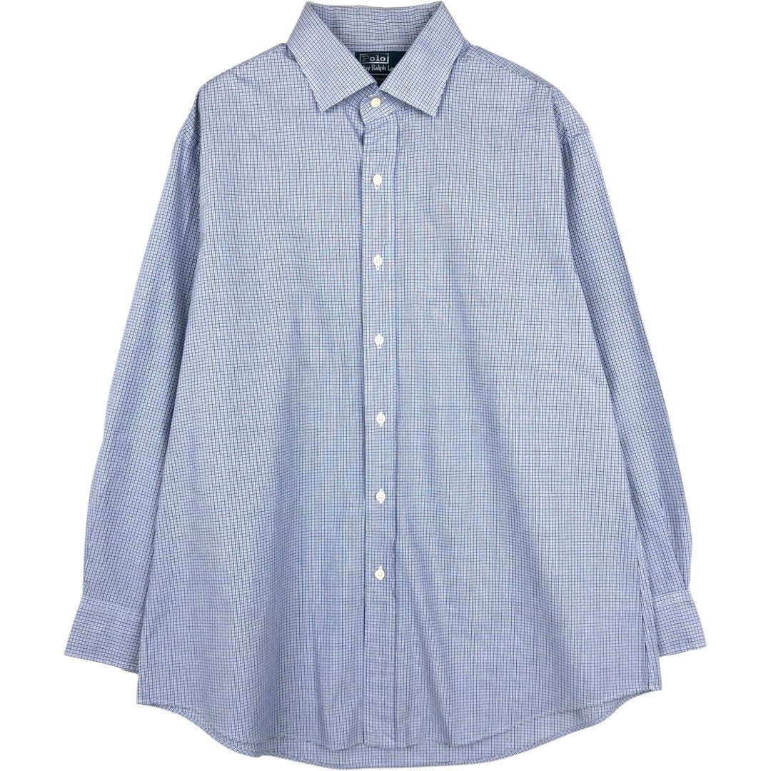 Ralph Lauren POLO by Ralph Lauren REGENT CUSTOM FIT Long-Sleeve Cotton Check Shirt, Men's Size XL (approx.) cotton blue type Vintage Second Hand