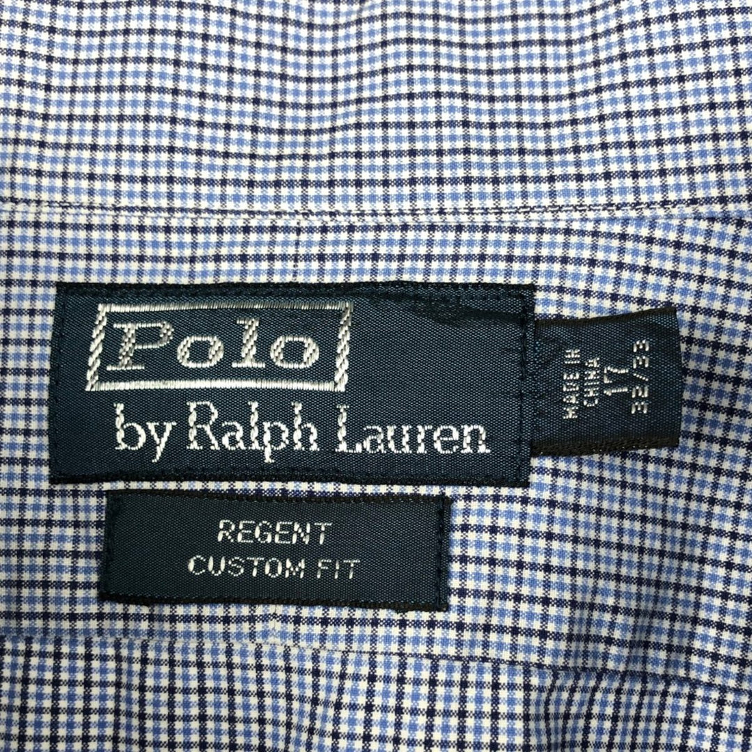 Ralph Lauren POLO by Ralph Lauren REGENT CUSTOM FIT Long-Sleeve Cotton Check Shirt, Men's Size XL (approx.) cotton blue type Vintage Second Hand