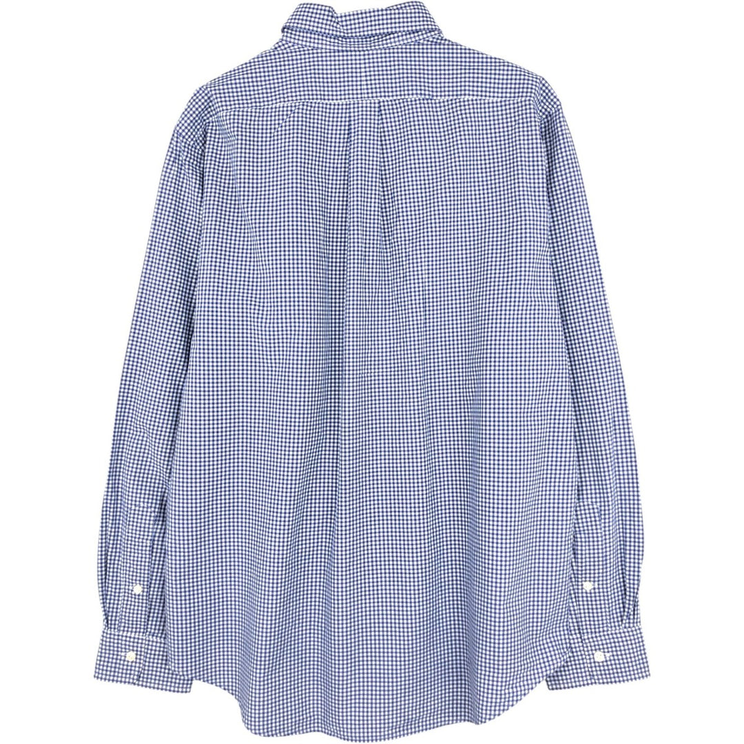 Ralph Lauren Gingham Check Long Sleeve Button-Down Check Shirt, Men's Size L cotton navy blue type Vintage Second Hand