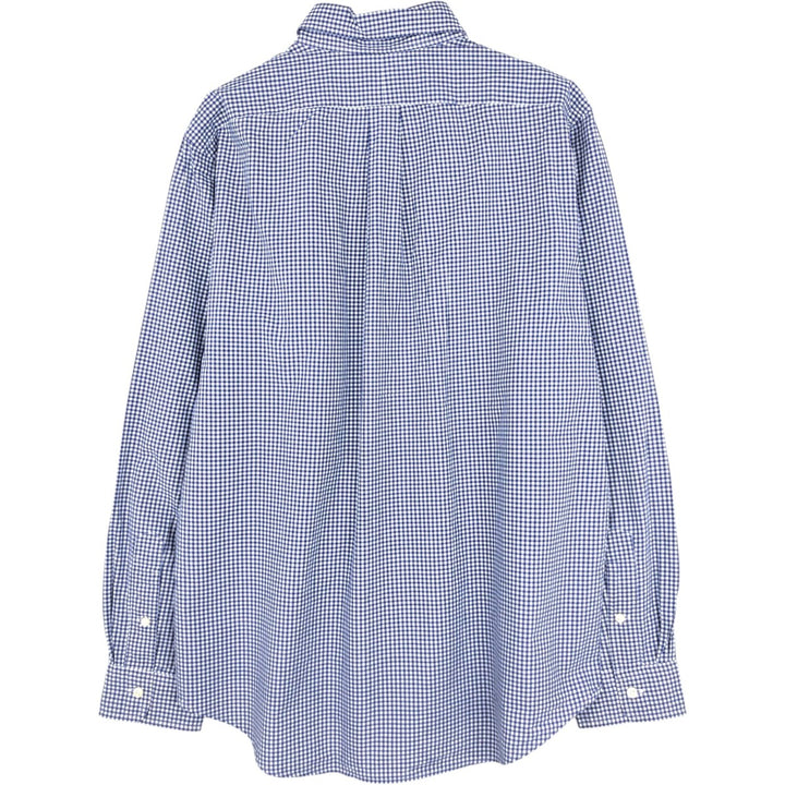 Ralph Lauren Gingham Check Long Sleeve Button-Down Check Shirt, Men's Size L cotton navy blue type Vintage Second Hand