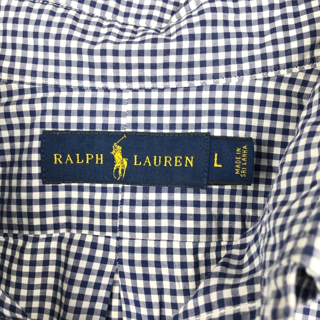 Ralph Lauren Gingham Check Long Sleeve Button-Down Check Shirt, Men's Size L cotton navy blue type Vintage Second Hand