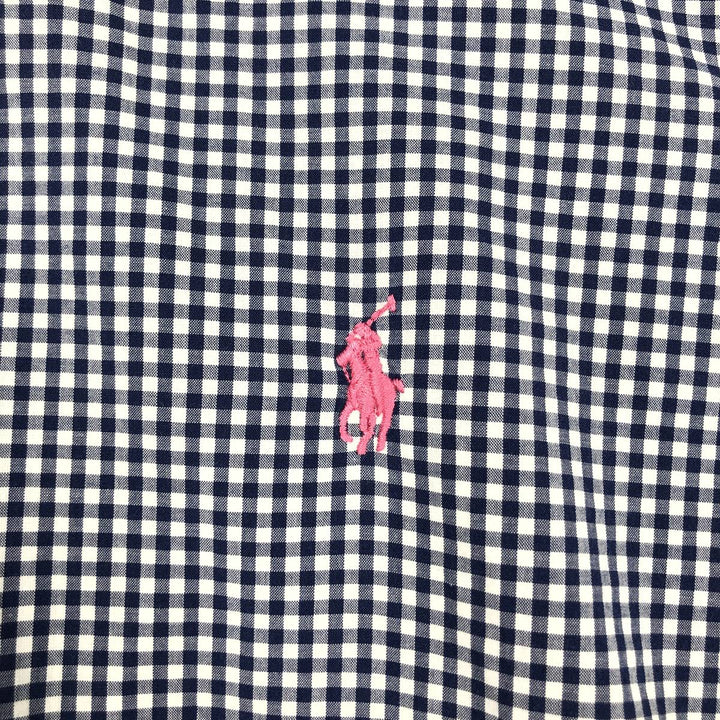 Ralph Lauren Gingham Check Long Sleeve Button-Down Check Shirt, Men's Size L cotton navy blue type Vintage Second Hand