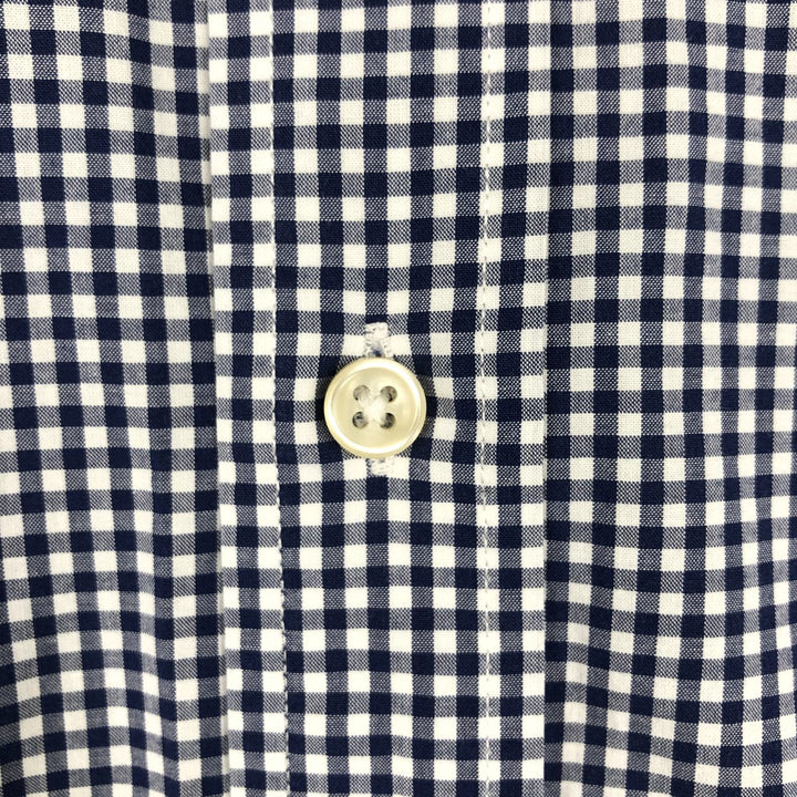 Ralph Lauren Gingham Check Long Sleeve Button-Down Check Shirt, Men's Size L cotton navy blue type Vintage Second Hand