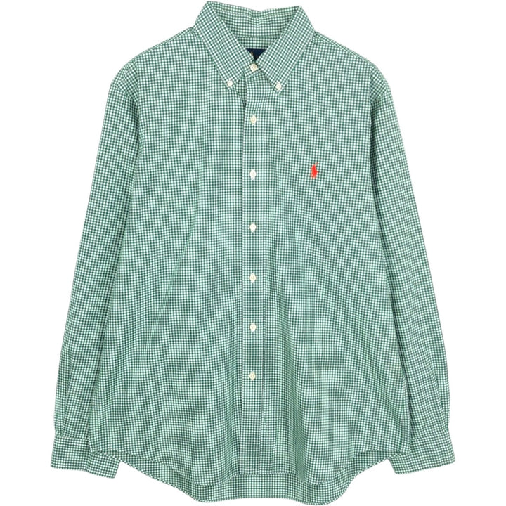 Ralph Lauren Gingham Check Long Sleeve Button-Down Check Shirt, Men's Size L cotton green type Vintage Second Hand