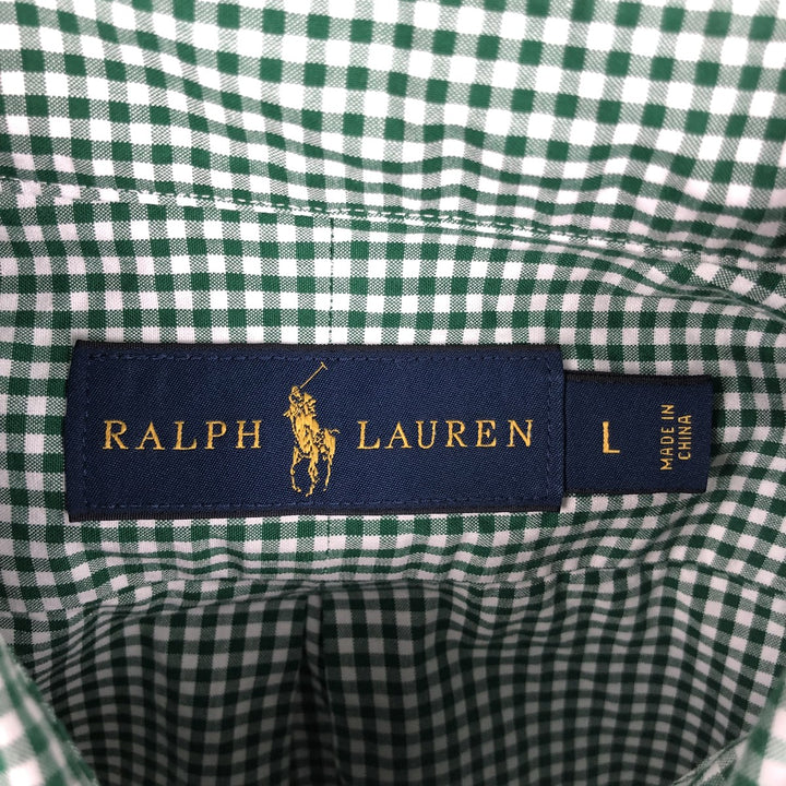 Ralph Lauren Gingham Check Long Sleeve Button-Down Check Shirt, Men's Size L cotton green type Vintage Second Hand
