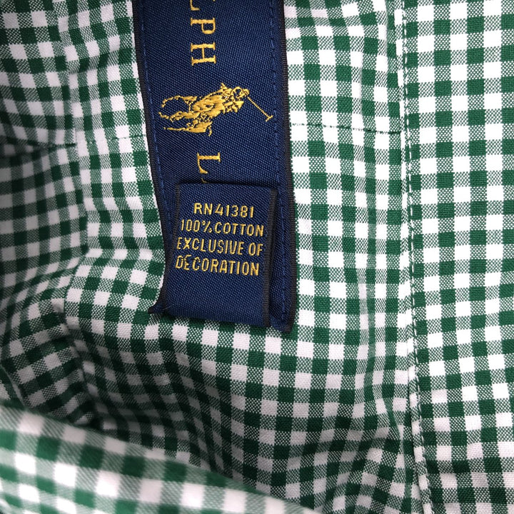 Ralph Lauren Gingham Check Long Sleeve Button-Down Check Shirt, Men's Size L cotton green type Vintage Second Hand