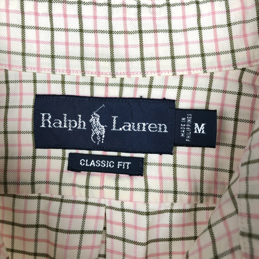 Ralph Lauren Classic Fit Long Sleeve Button Down Check Shirt Men's M cotton ivory Vintage Second Hand