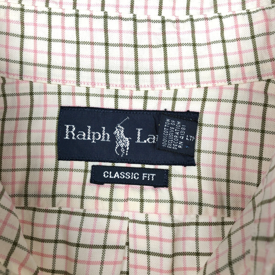 Ralph Lauren Classic Fit Long Sleeve Button Down Check Shirt Men's M cotton ivory Vintage Second Hand