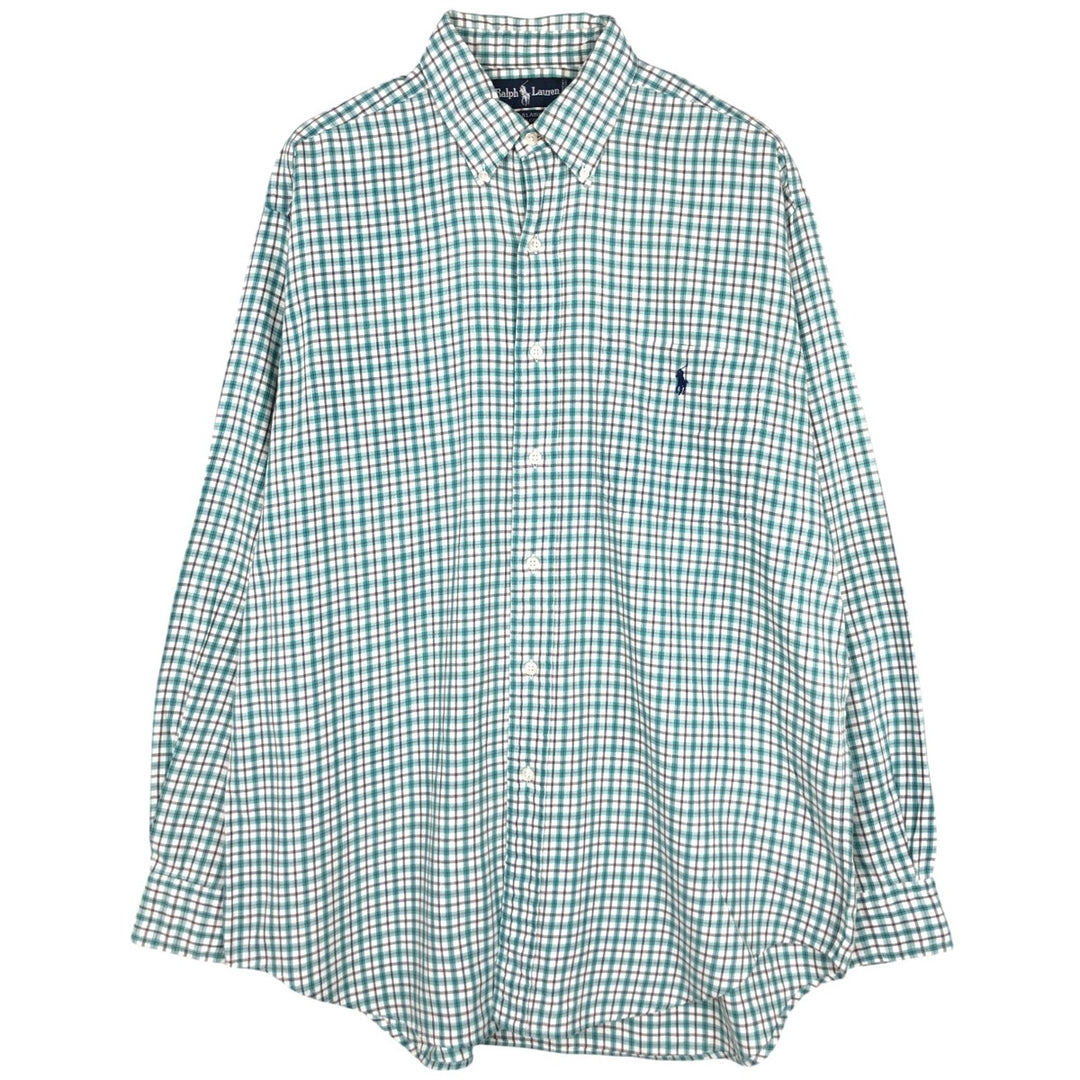 Ralph Lauren BLAIRE long sleeve button down check shirt, men's size M cotton Emerald green Vintage Second Hand