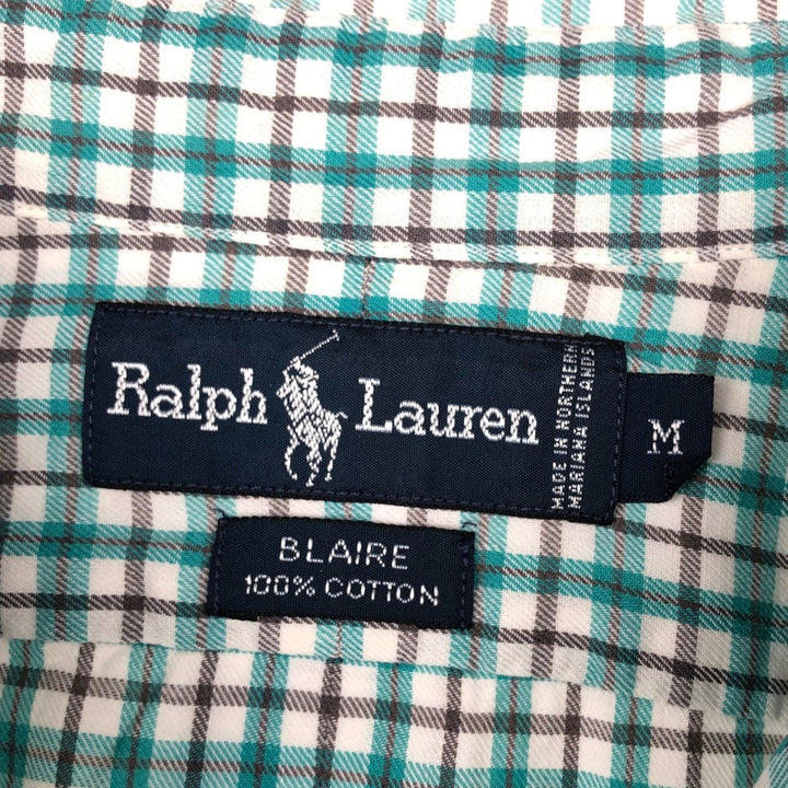 Ralph Lauren BLAIRE long sleeve button down check shirt, men's size M cotton Emerald green Vintage Second Hand